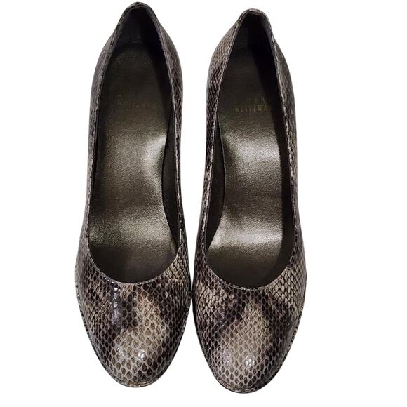 Stuart Weitzman Snakeskin Print Leather Block Heel Round Toe Pumps Heels 8.5 - Picture 3 of 10